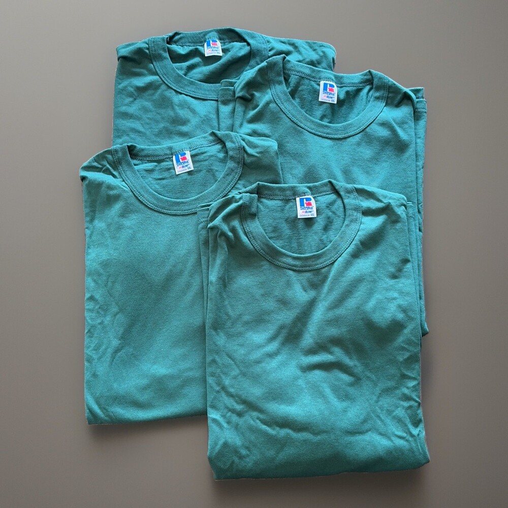 New NOS Vintage Russell Athletic NuBlend  XXL Green Basic T-Shirt Lot of 4
